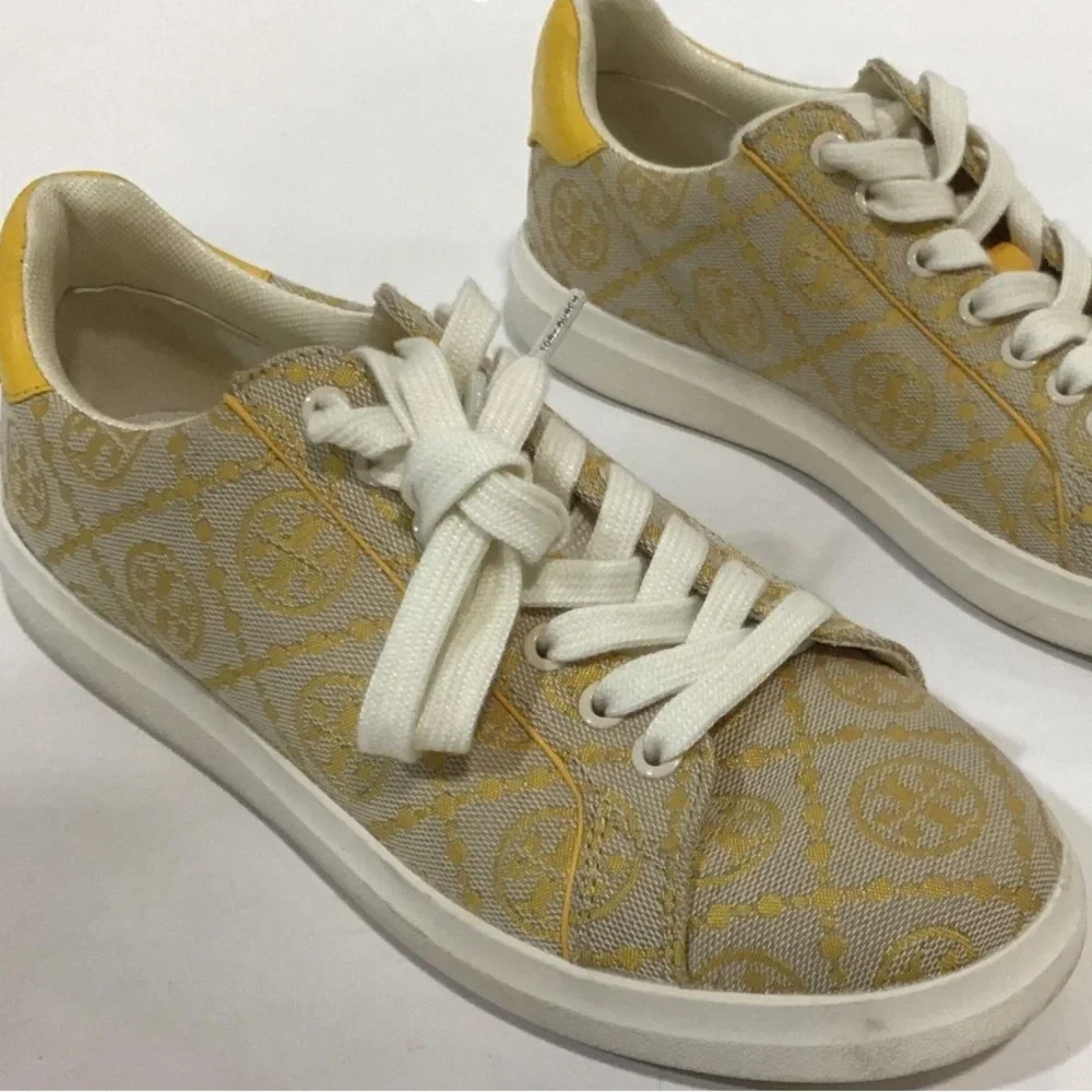 Women’s Tory Burch T Monogram Howell Court Sneaker Size 6.5M Yellow